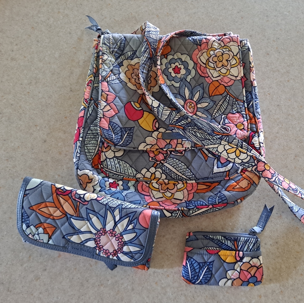 Vera Bradley Tropical Evening Quilted Crossbody Bag Purse Wallet Coin Purse Set